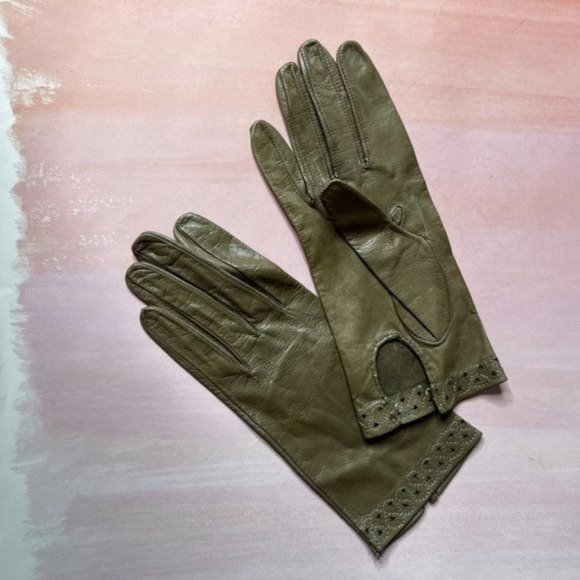 Leather Perforated Laser Cut Driving Embroidered Gloves